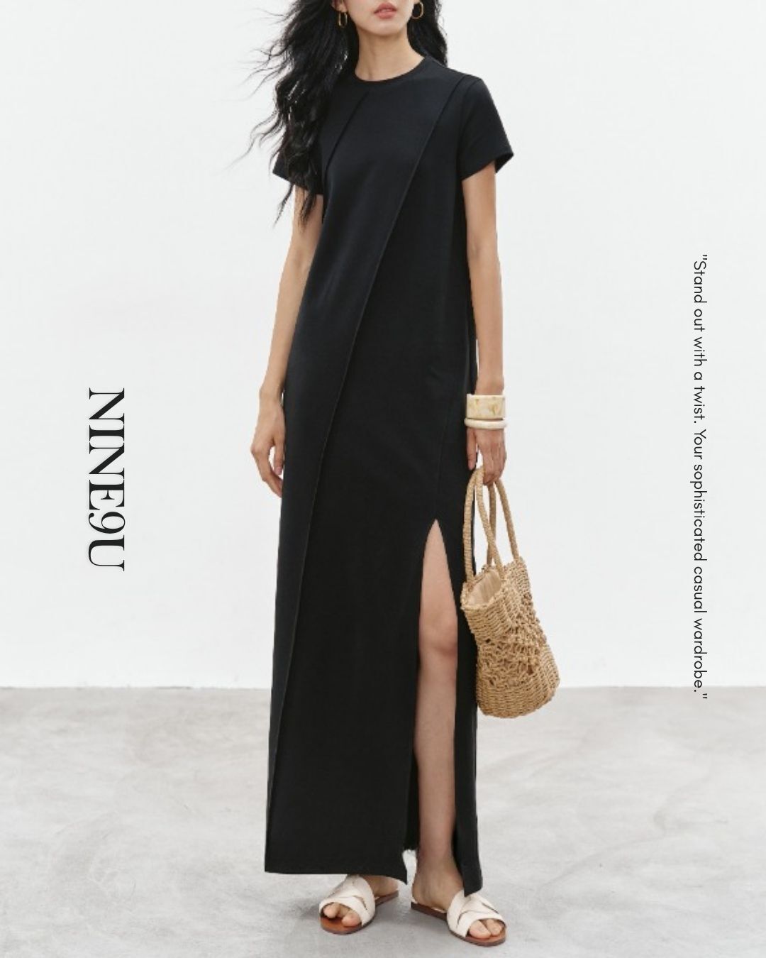 lined side slit one-piece【NINE0314】