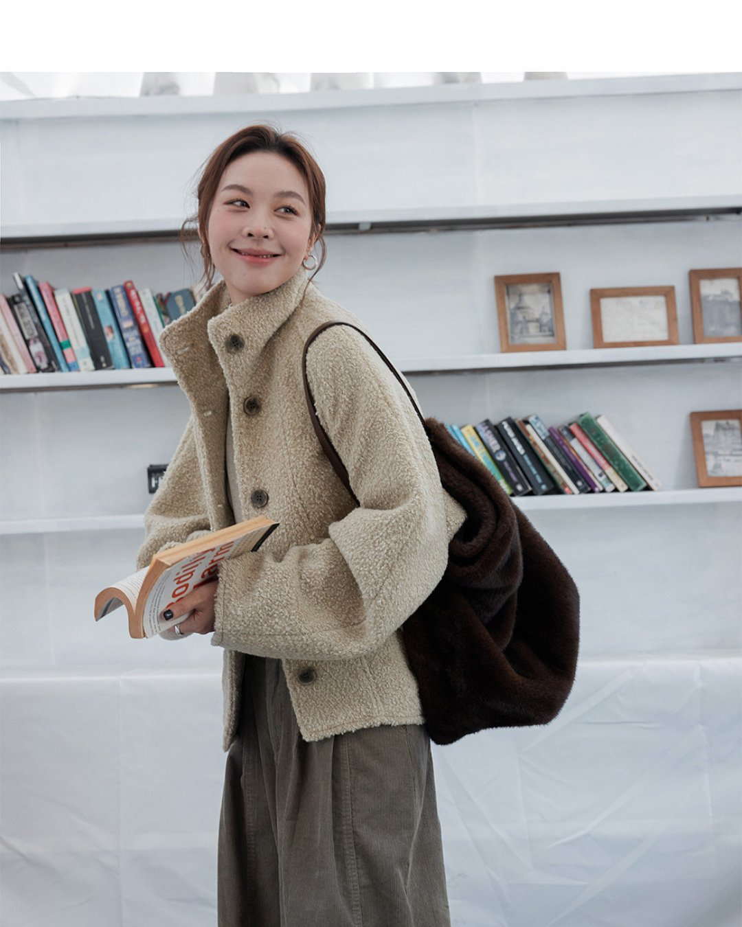 fuzzy stand collar fleece jacket 2color 【NINE7296】