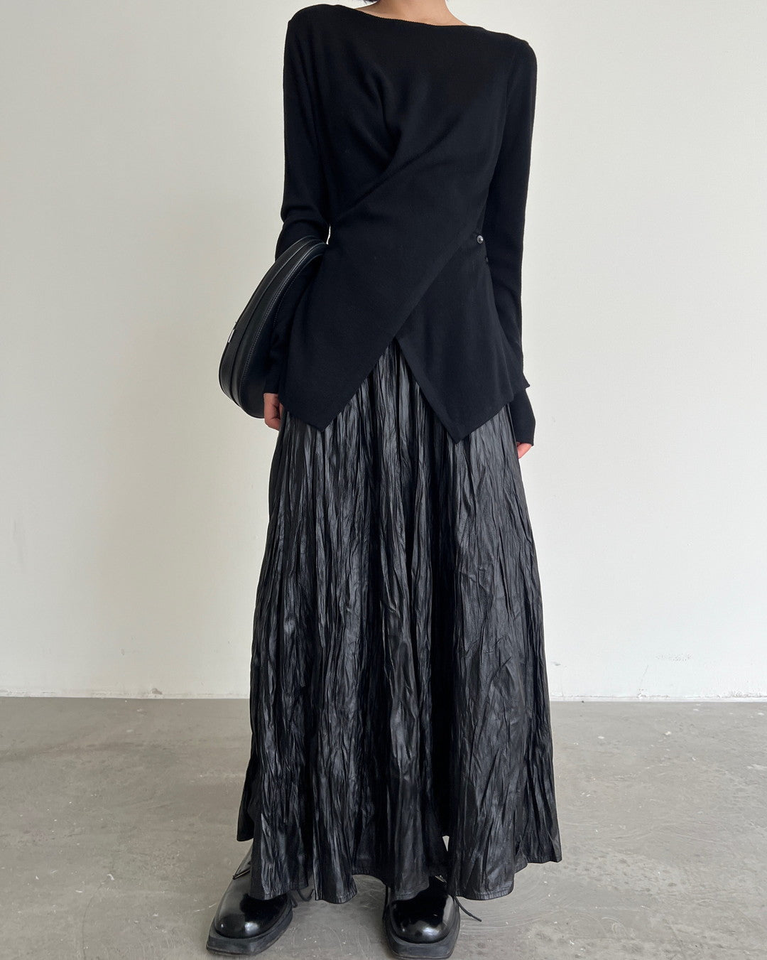 crinkled texture long pleated skirt 1color 【NINE7266】