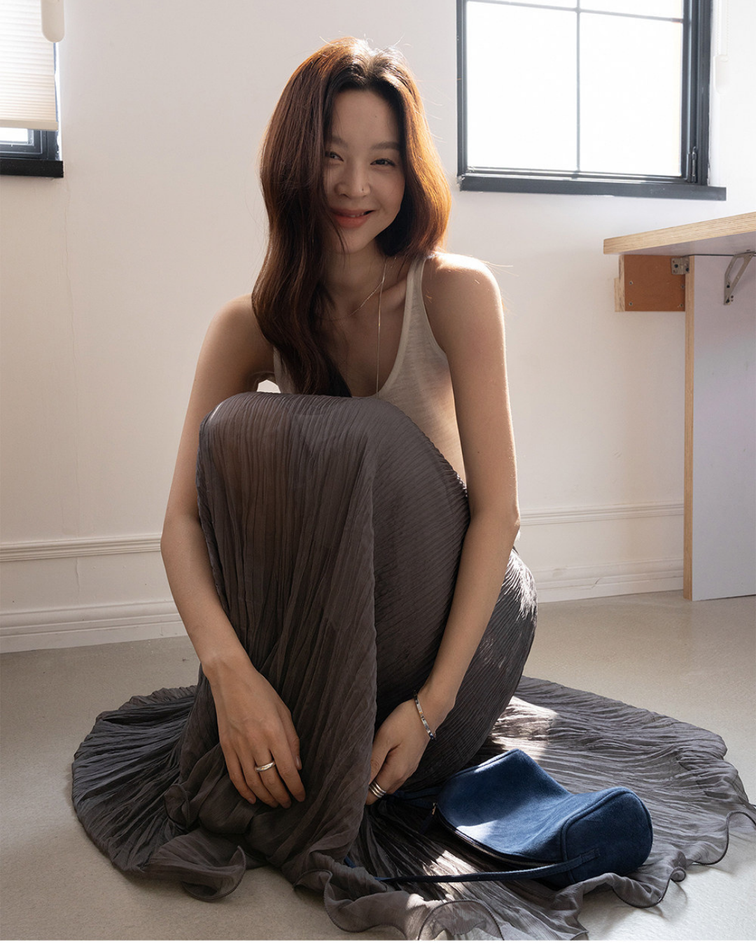crinkled chiffon pleated long skirt 2color 【NINE7299】