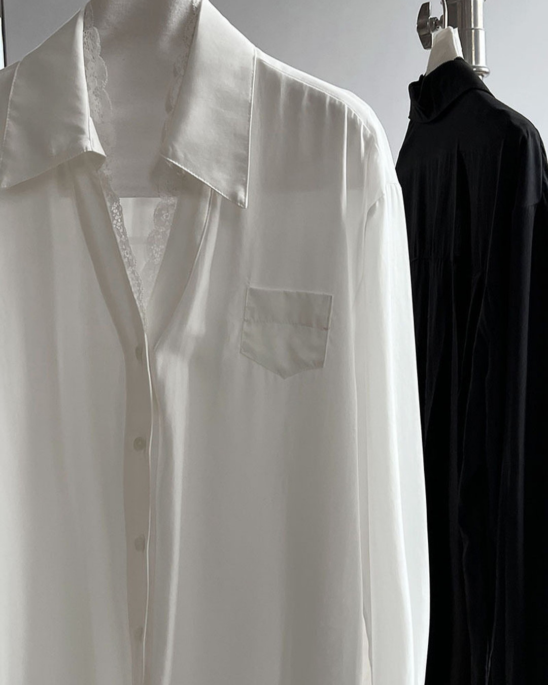 lace trim loose fit long sleeve shirt 2color 【NINE7311】