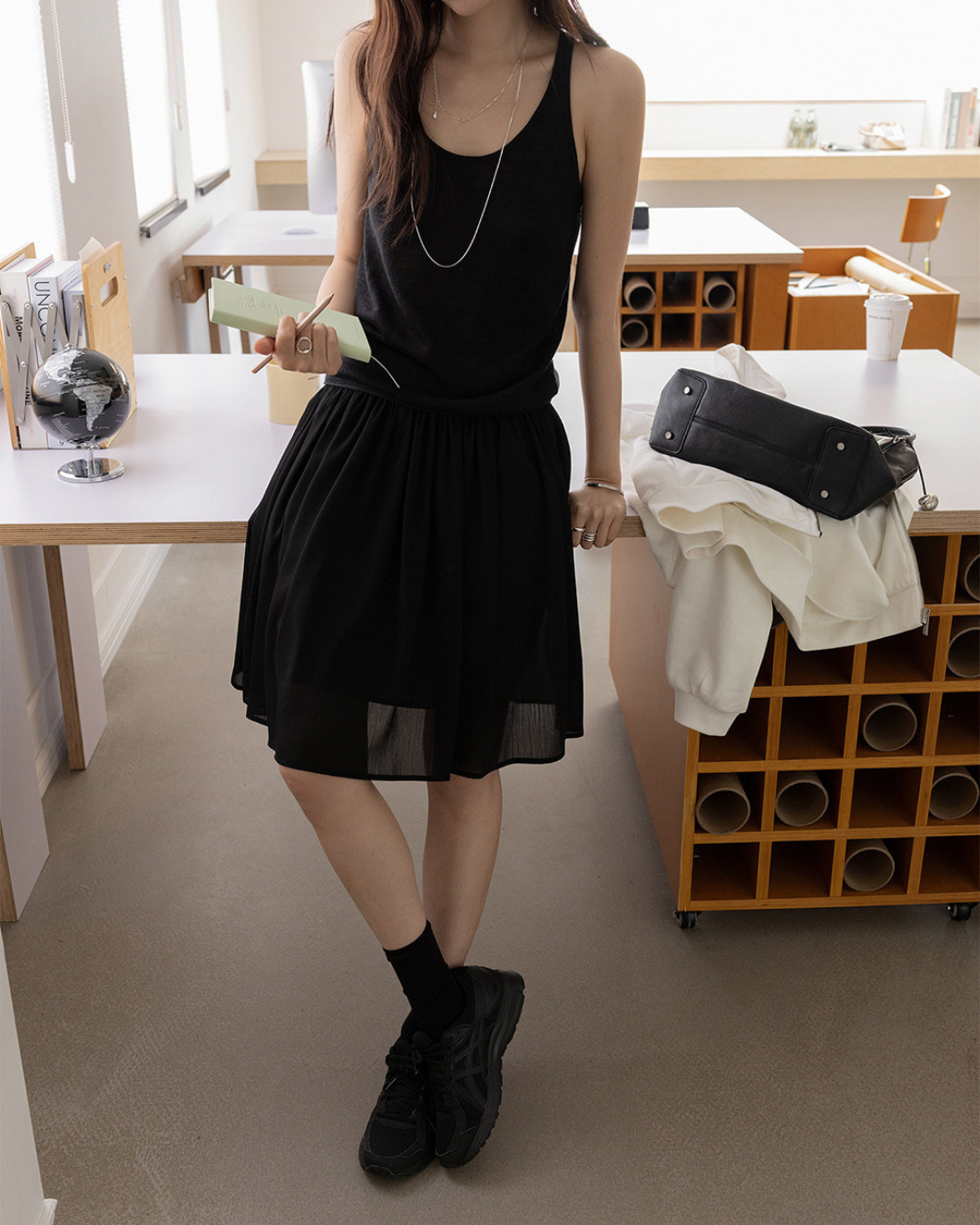 draped waist chiffon flare skirt 3color 【NINE7300】