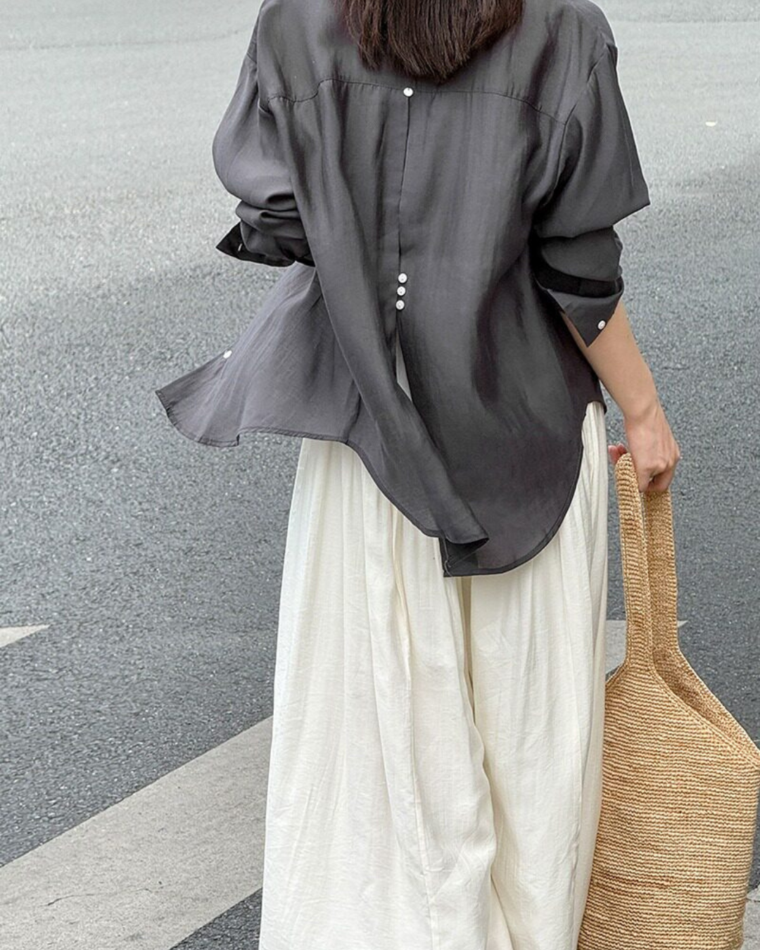 back button split sheer long sleeve shirt 5color 【NINE7319】