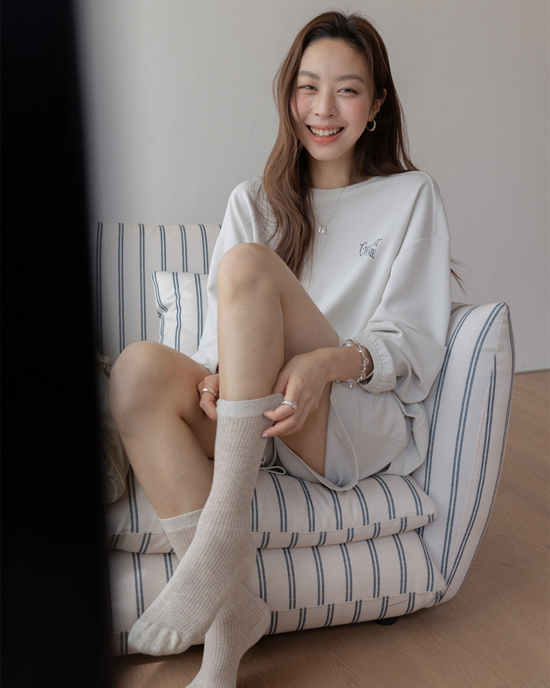 embroidered sweatshirt short pants setup 3color 【NINE7282】