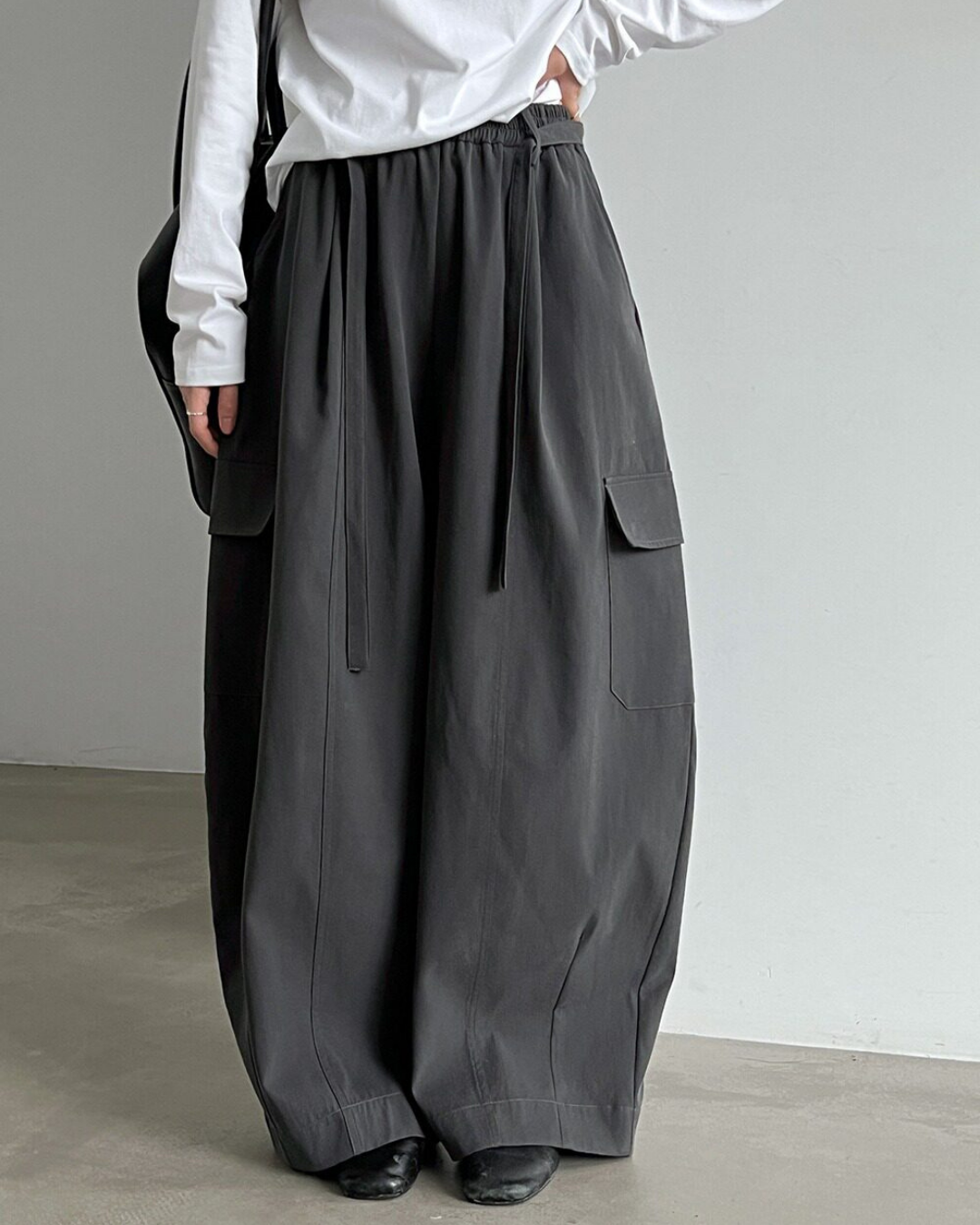 drawstring flap pocket cargo wide leg pants 2color 【NINE7321】