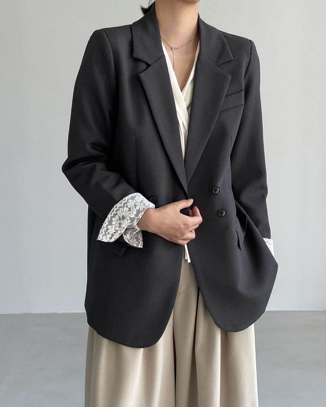 lace cuff double breasted tailored jacket 1color 【NINE7326】
