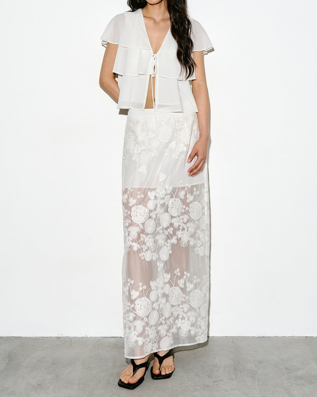 lace sheer long skirt【NINE0346】