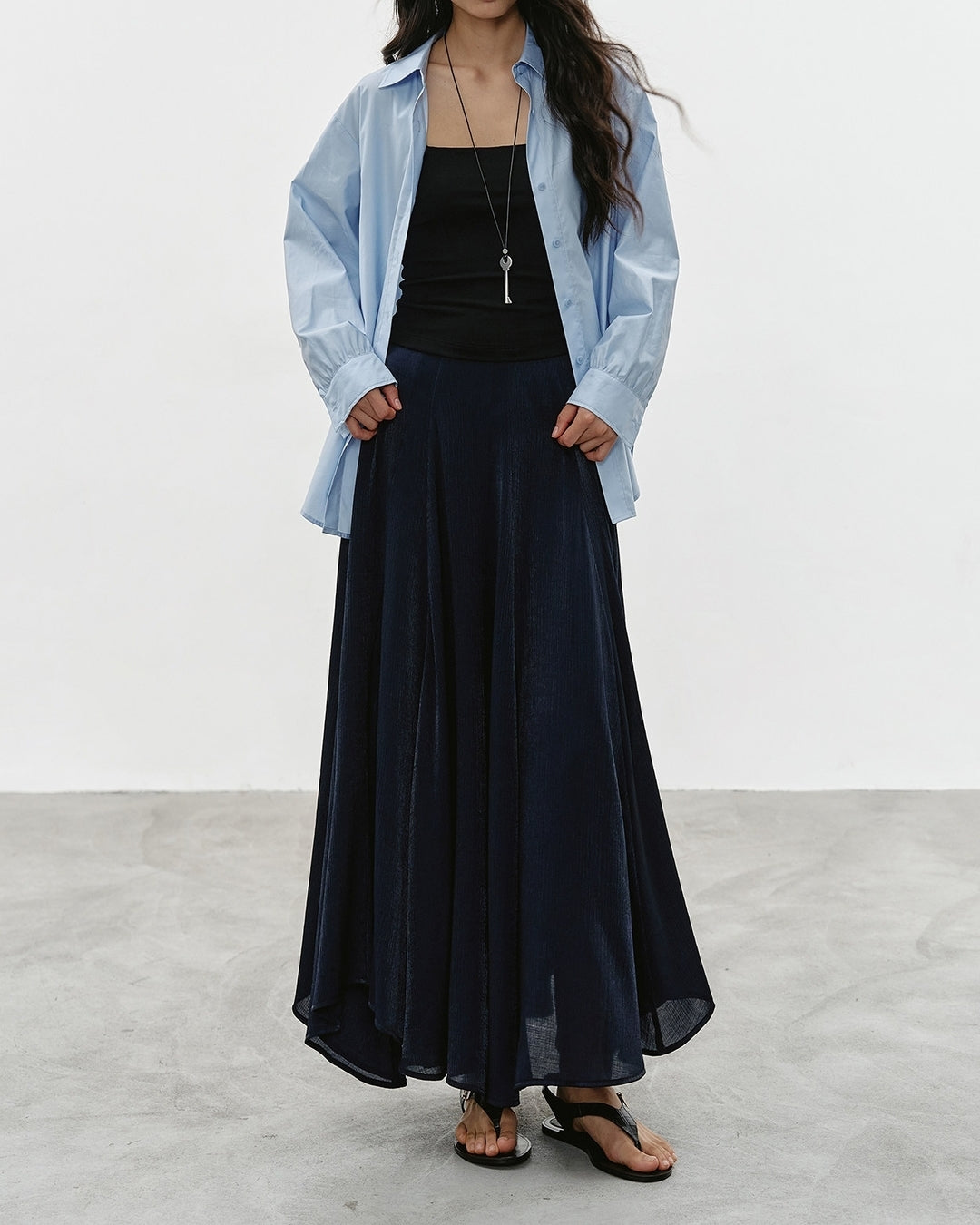asymmetrical hem flare skirt【NINE0339】