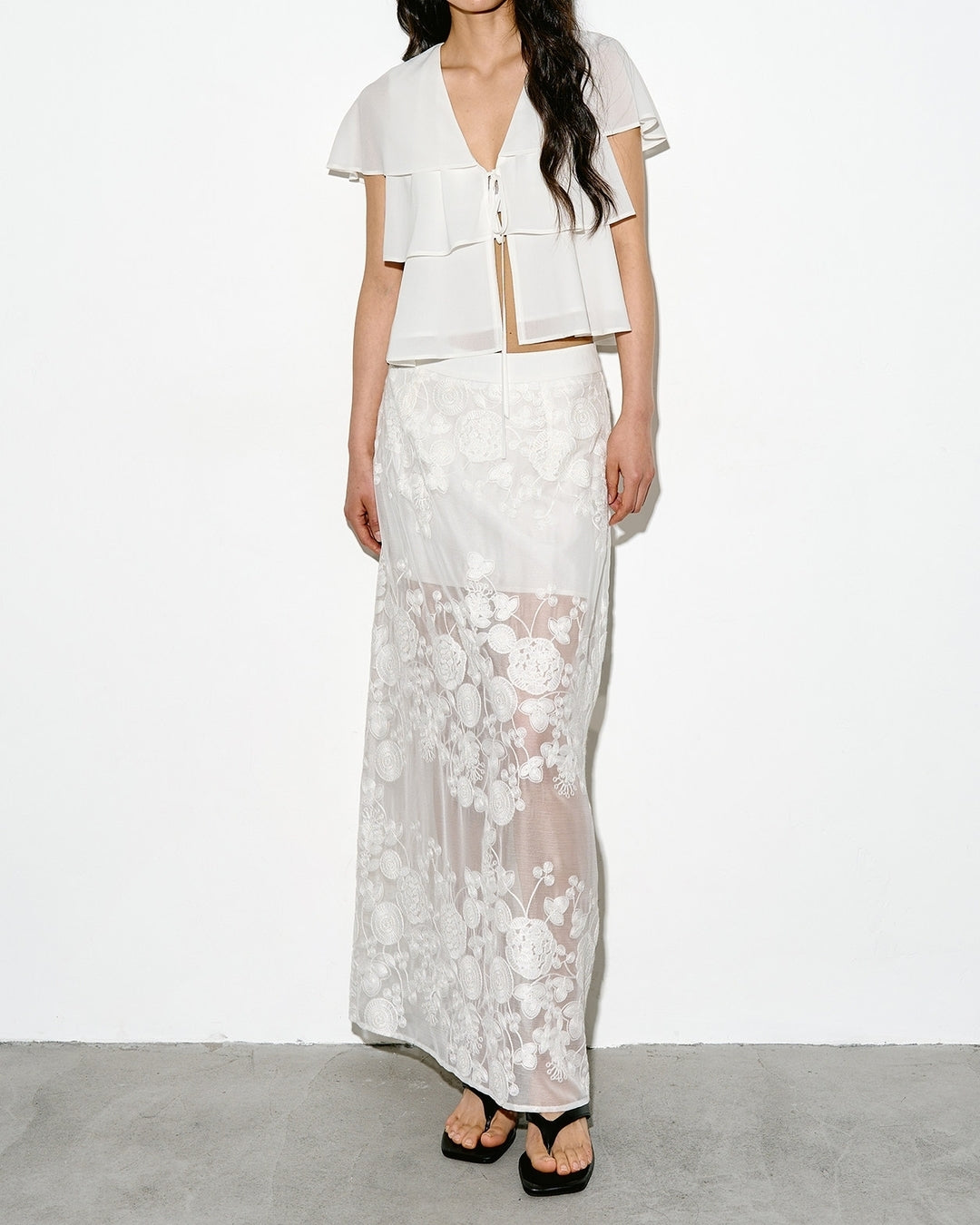 lace sheer long skirt【NINE0346】