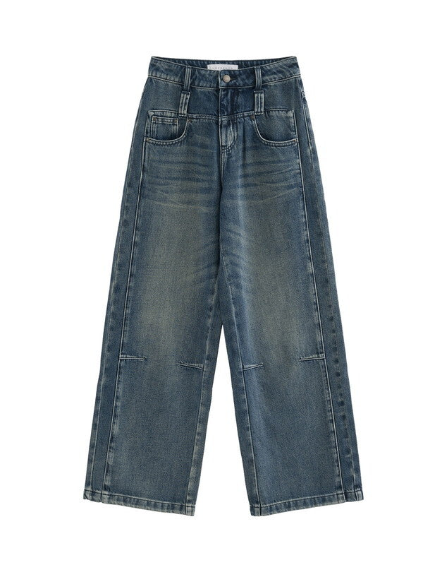 double-belt-loop denim loose pants【NINE8820】