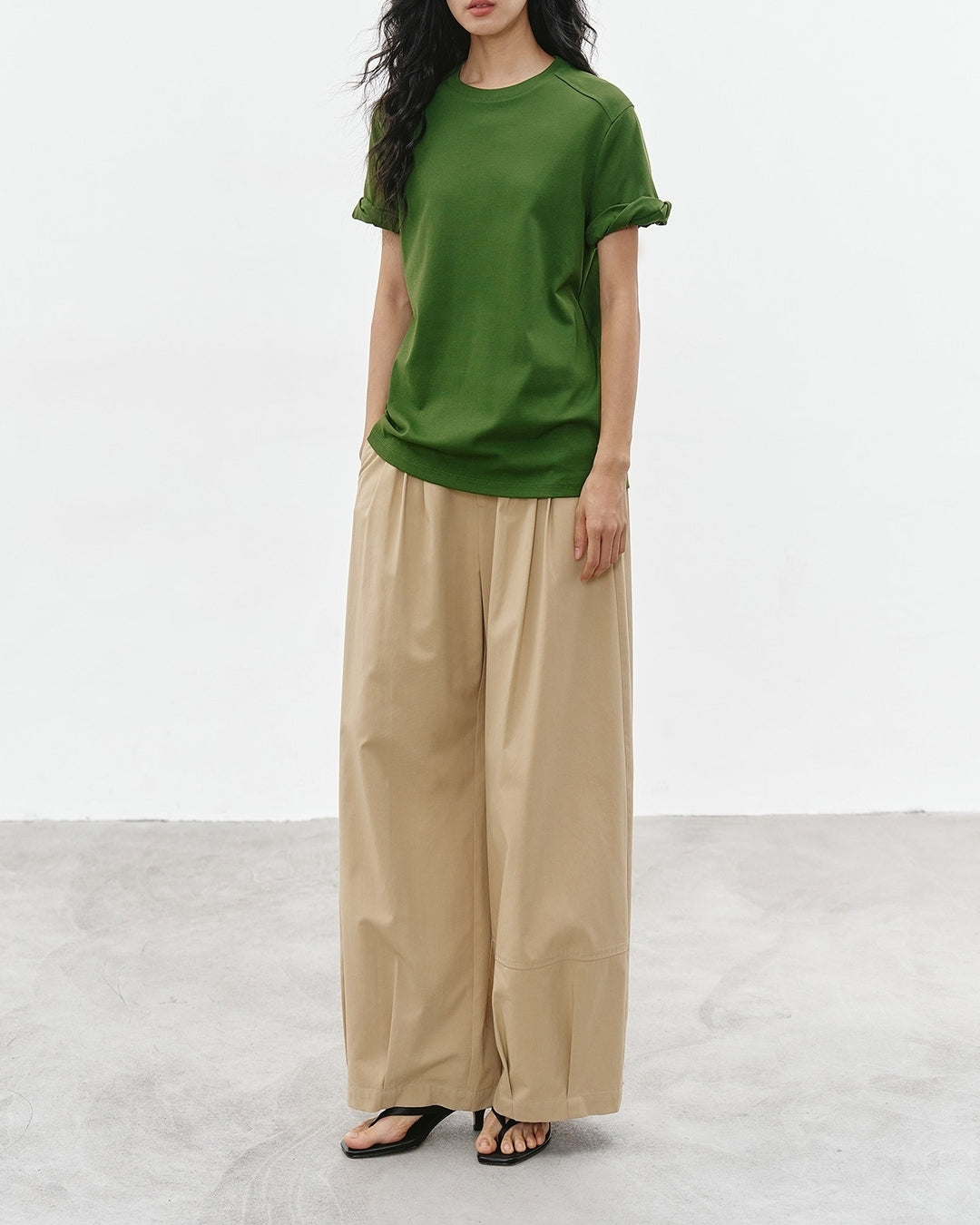 basic t-shirt with roll-up sleeves 2color【NINE0305】