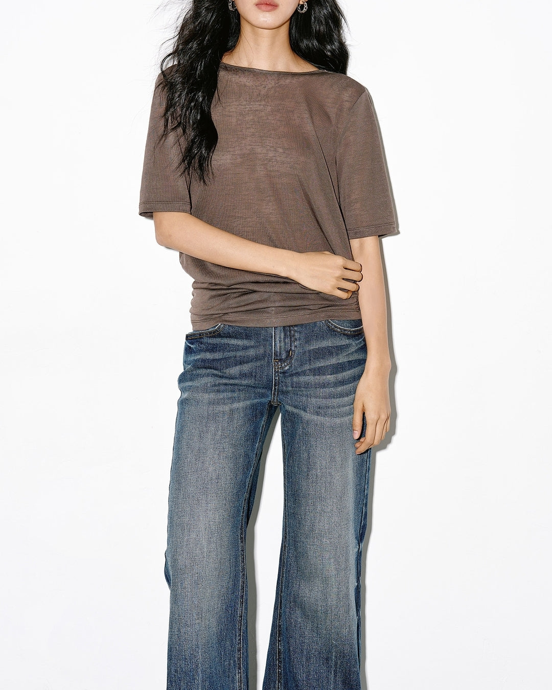 back-open short-sleeve t-shirt 2color【NINE0356】