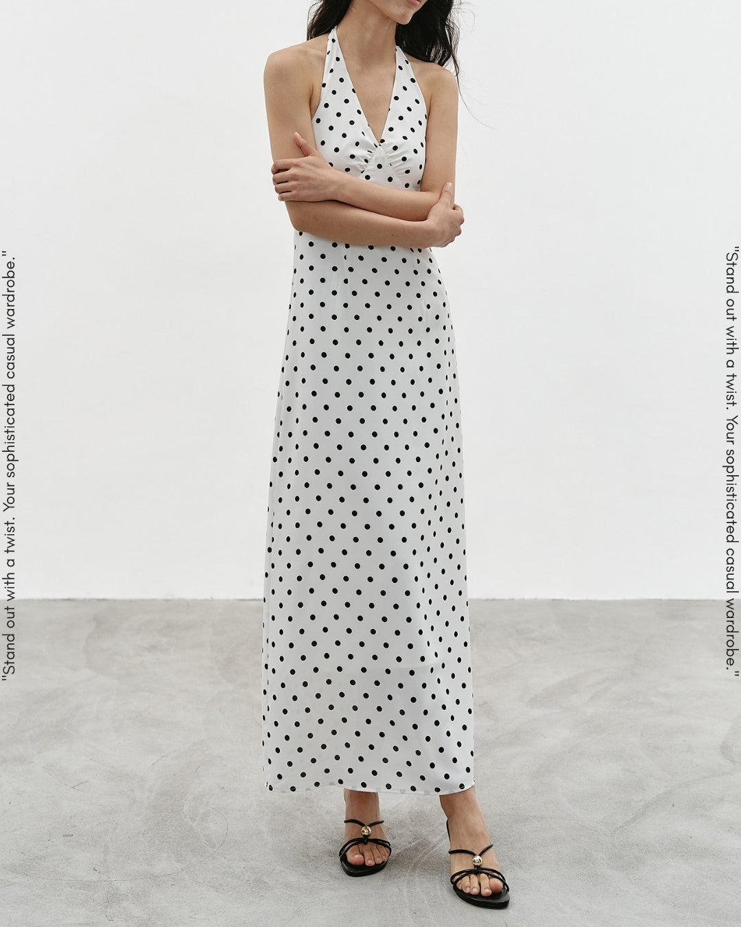 v-neck high waisted dot dress【NINE0334】