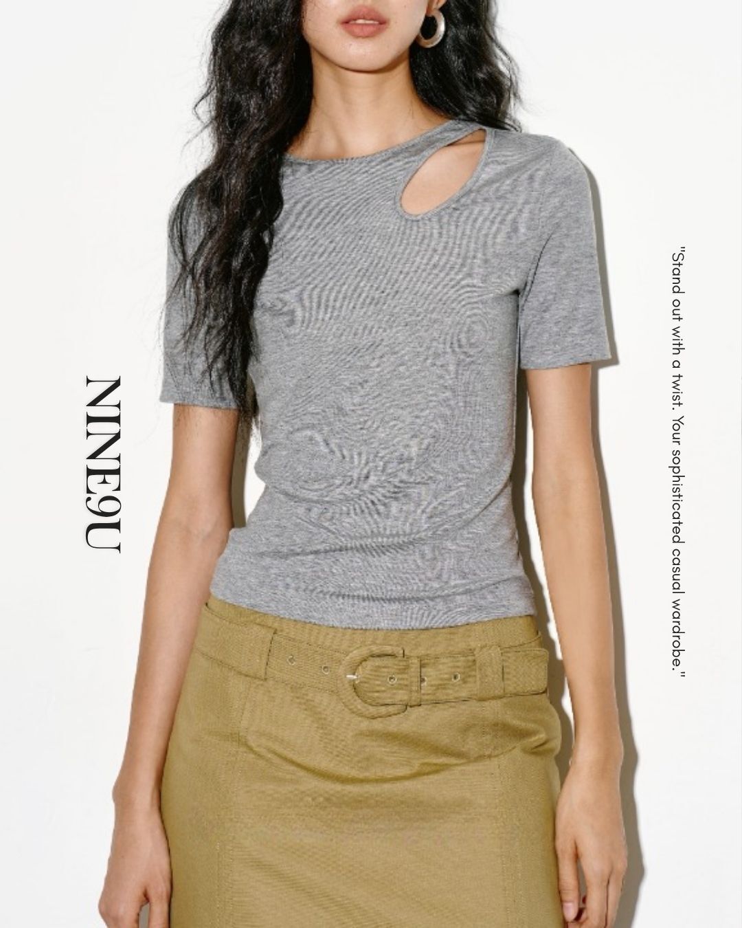 cut-out asymmetrical t-shirt 2color【NINE0310】