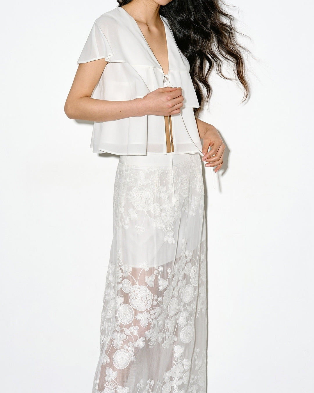 lace sheer long skirt【NINE0346】