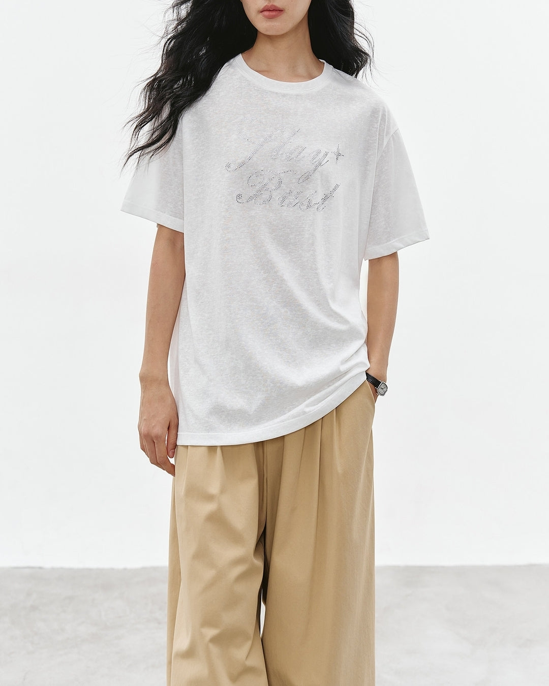 rhinestone logo t-shirt 2color【NINE0306】