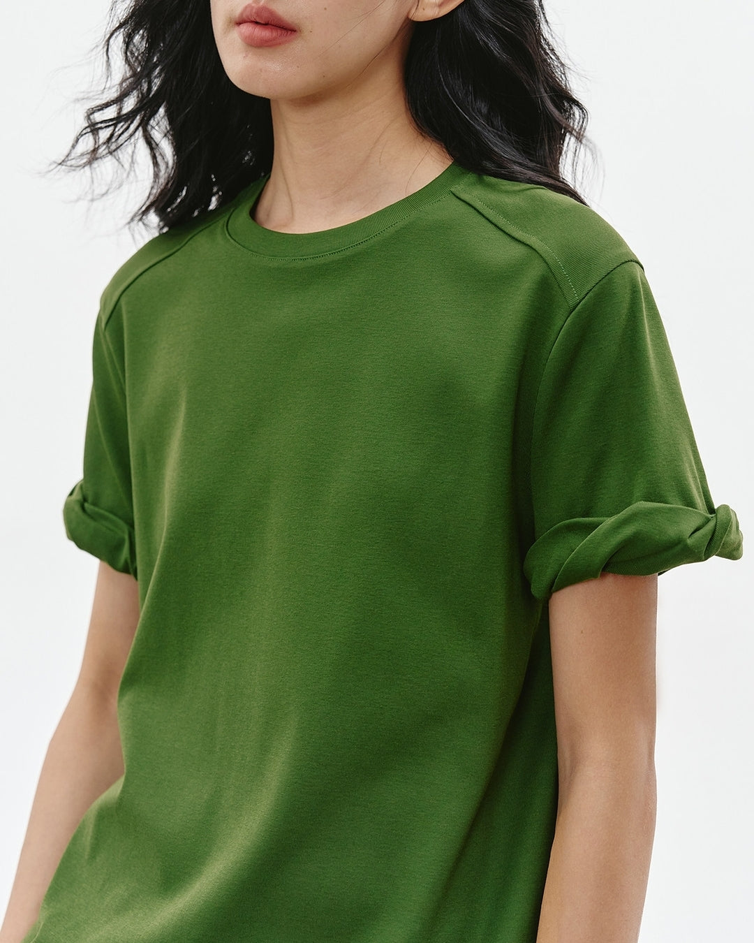 basic t-shirt with roll-up sleeves 2color【NINE0305】