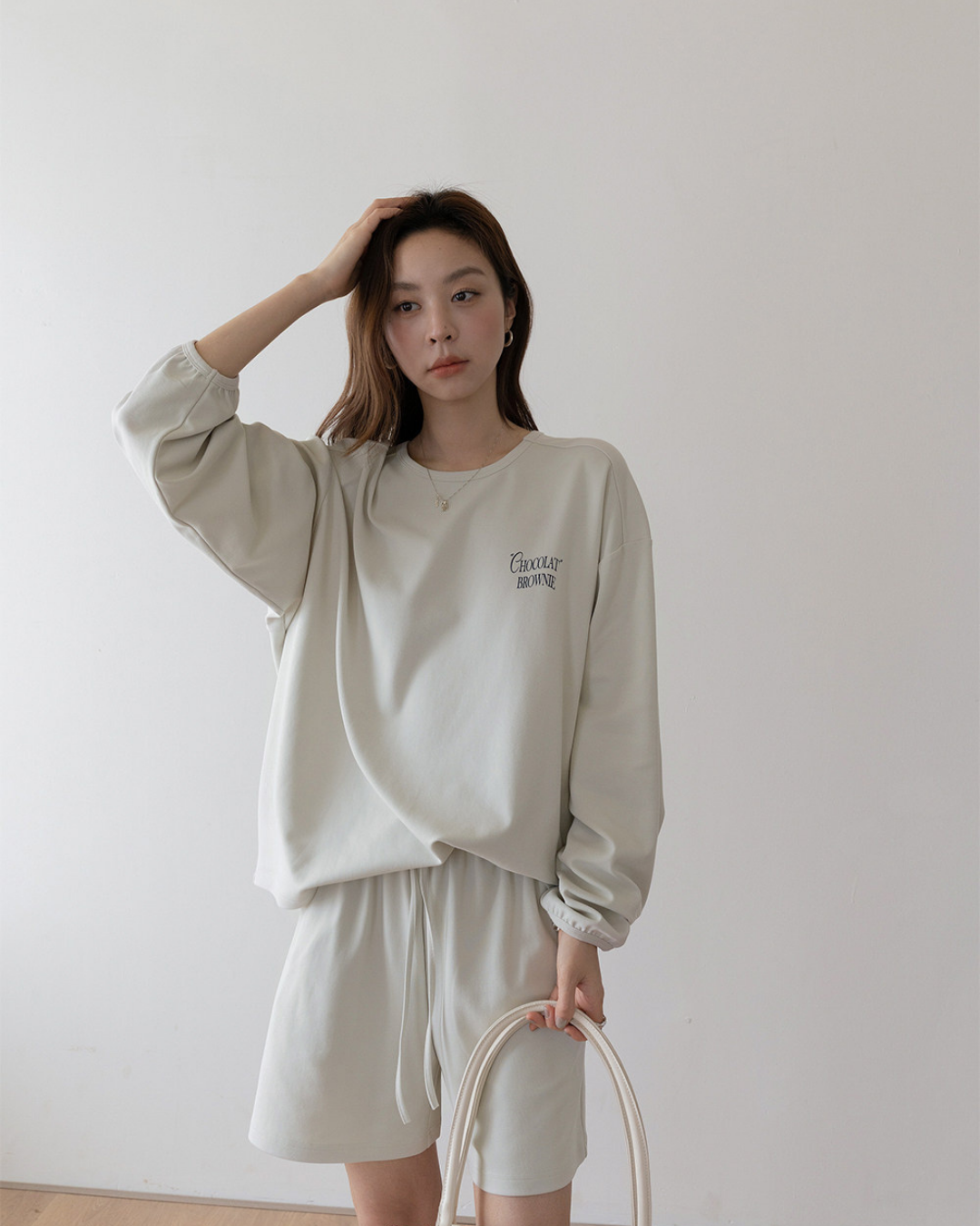 embroidered sweatshirt short pants setup 3color 【NINE7282】