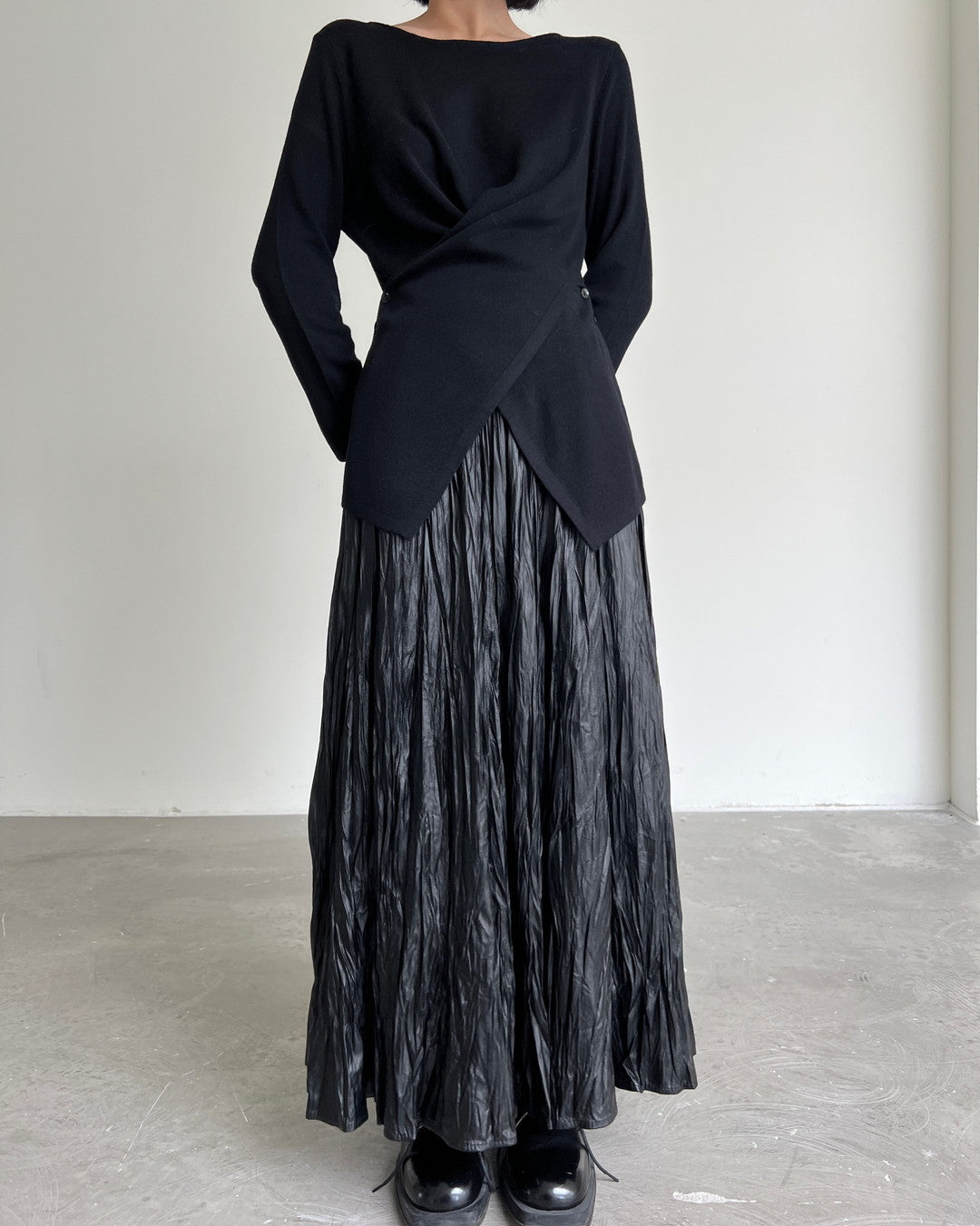crinkled texture long pleated skirt 1color 【NINE7266】