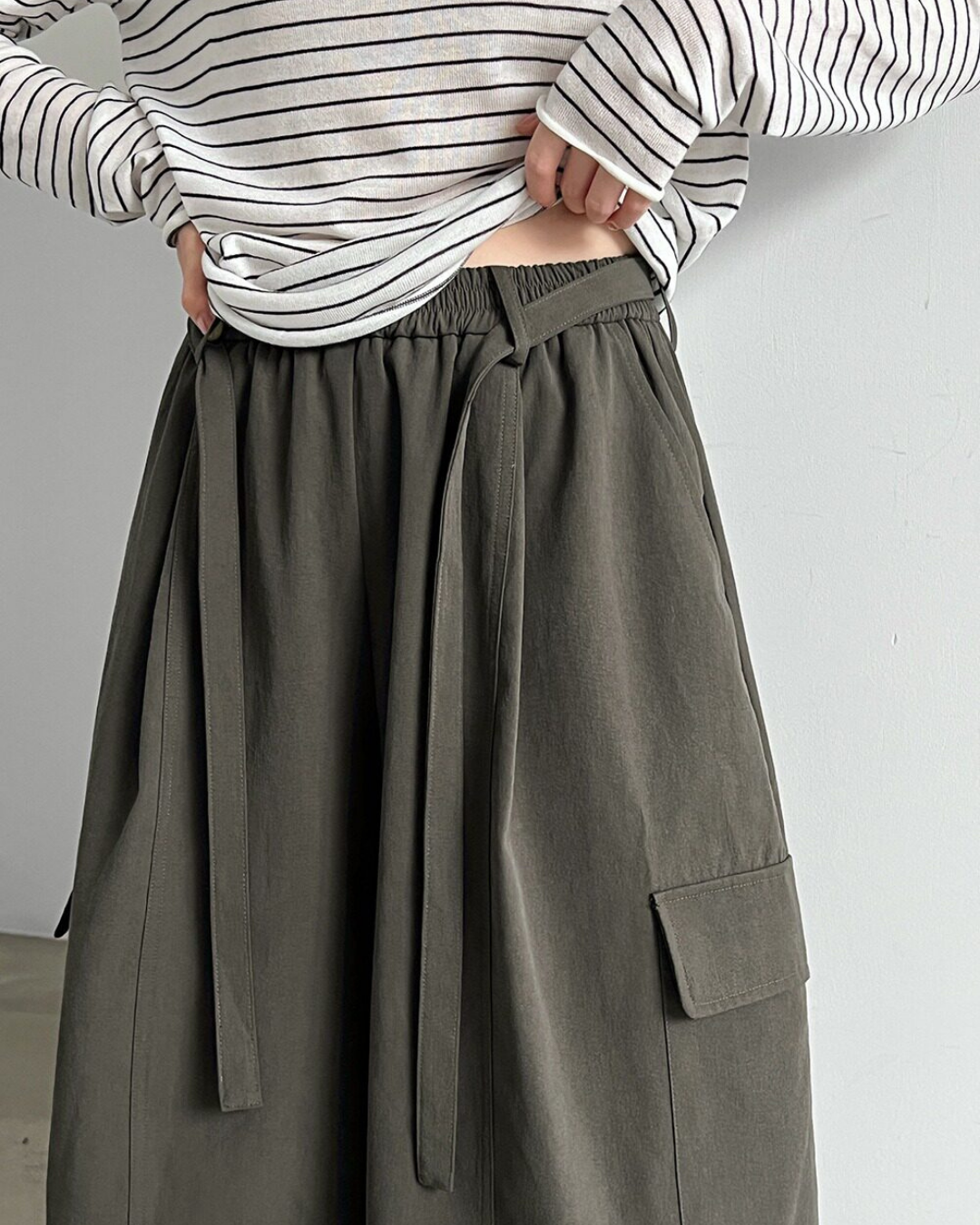 drawstring flap pocket cargo wide leg pants 2color 【NINE7321】