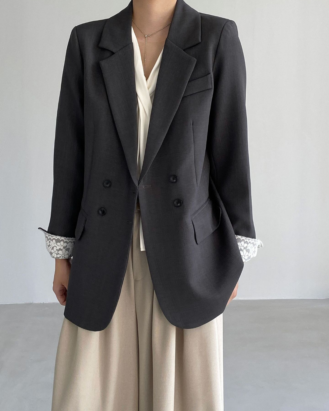 lace cuff double breasted tailored jacket 1color 【NINE7326】