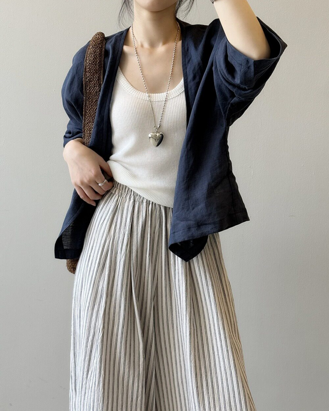 sheer open front loose cardigan 2color 【NINE7318】