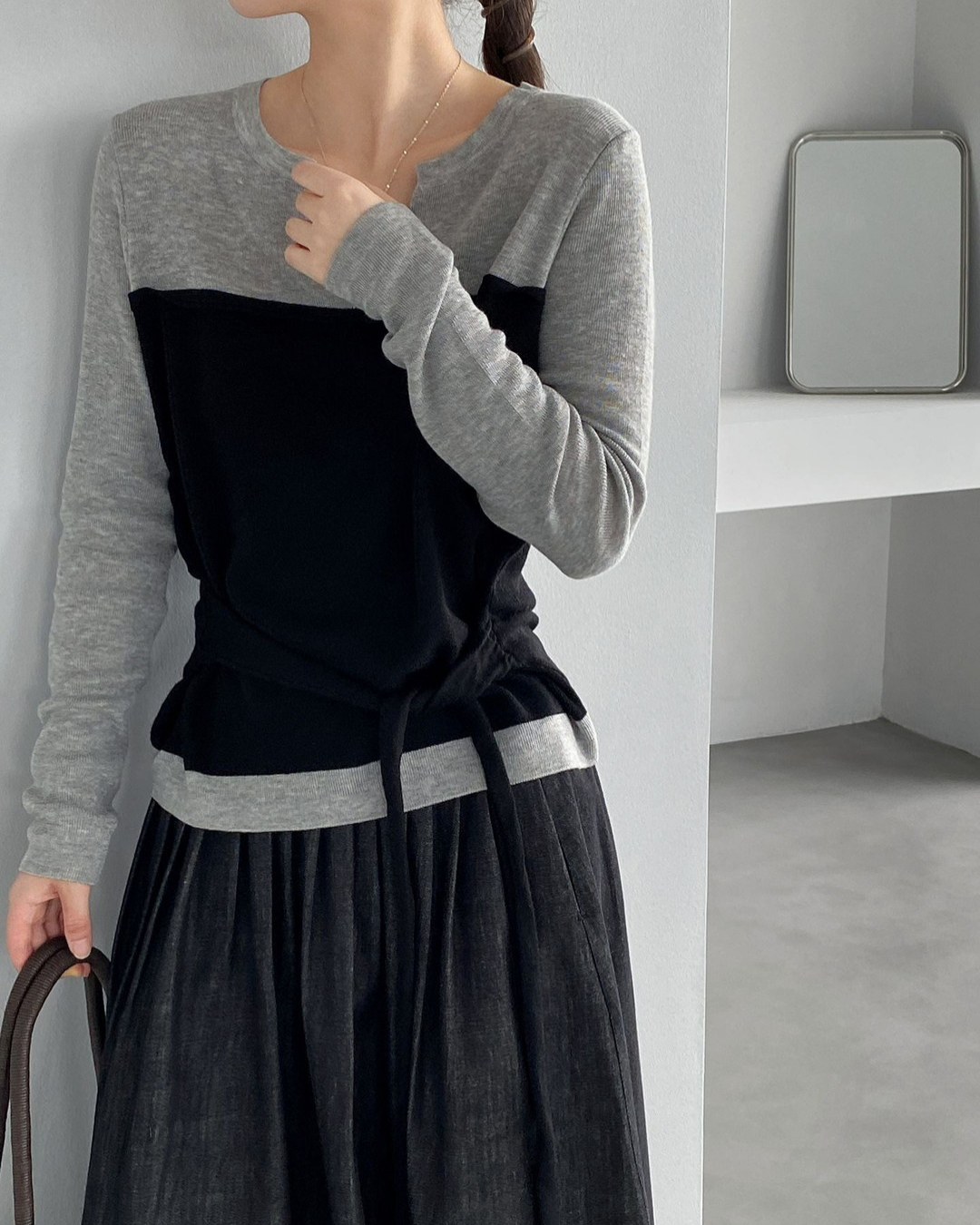 color block belt long sleeve knit 3color 【NINE7314】