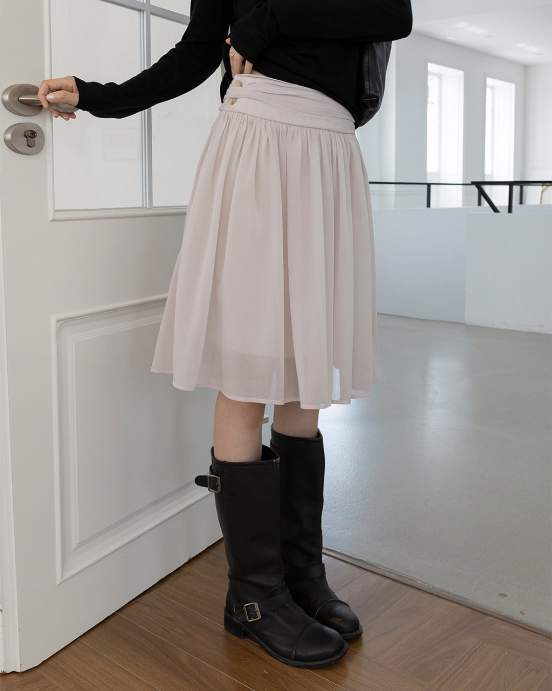 draped waist chiffon flare skirt 3color 【NINE7300】