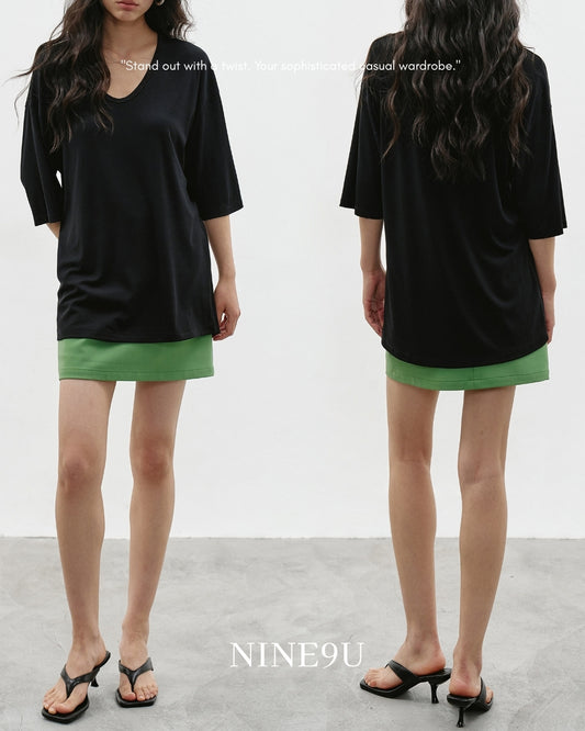 u-neck short sleeve t-shirt 2color【NINE0348】