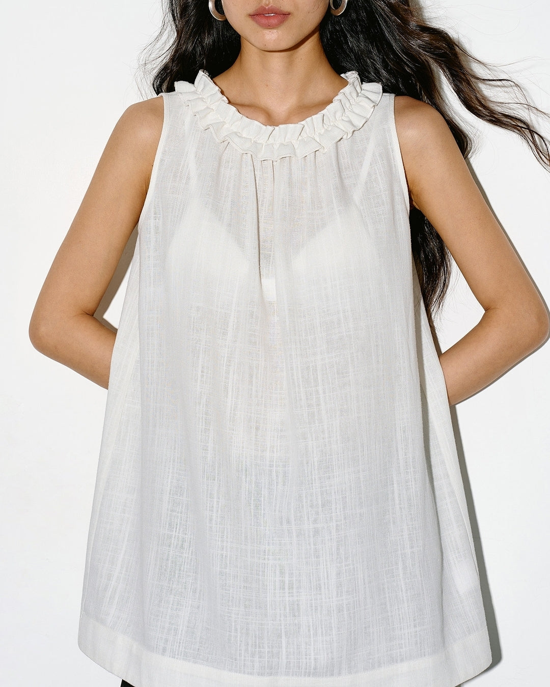 frill-collar sleeveless blouse【NINE0337】