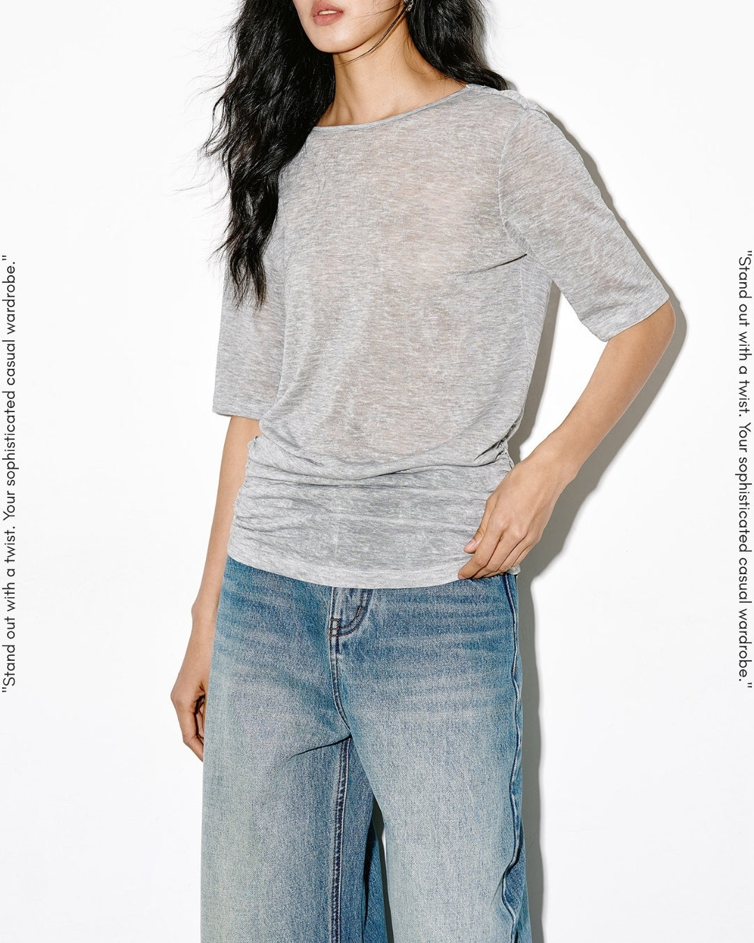 back-open short-sleeve t-shirt 2color【NINE0356】