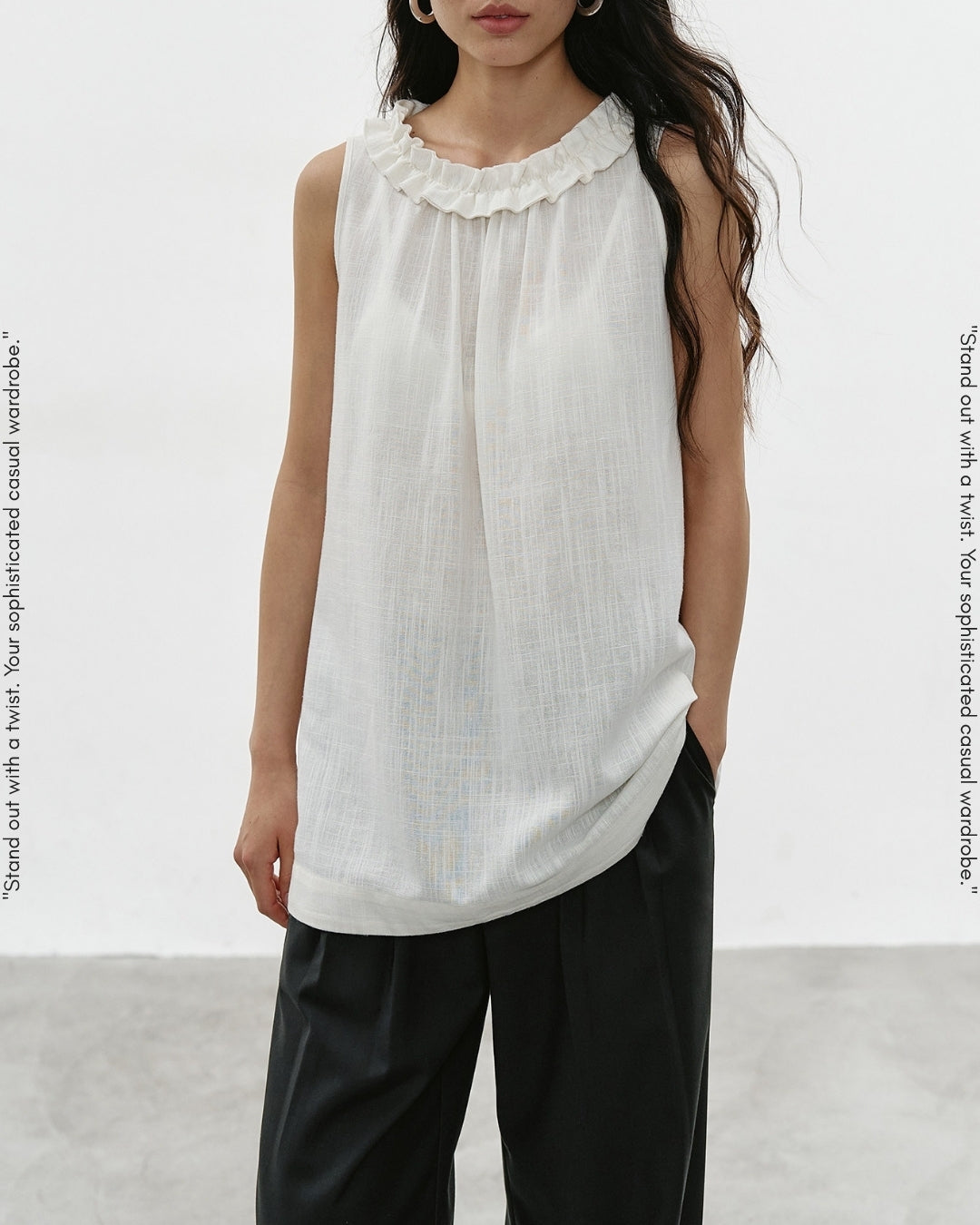 frill-collar sleeveless blouse【NINE0337】