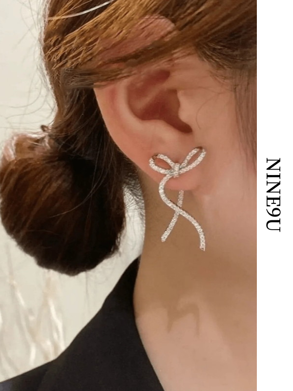 ribbon rhinestone cute stud-pierced【NINE-S8714】