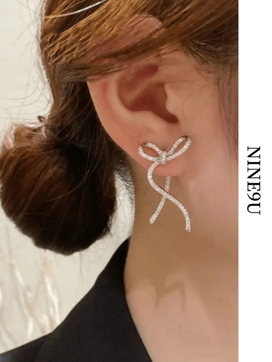 ribbon rhinestone cute stud-pierced【NINE-S8714】