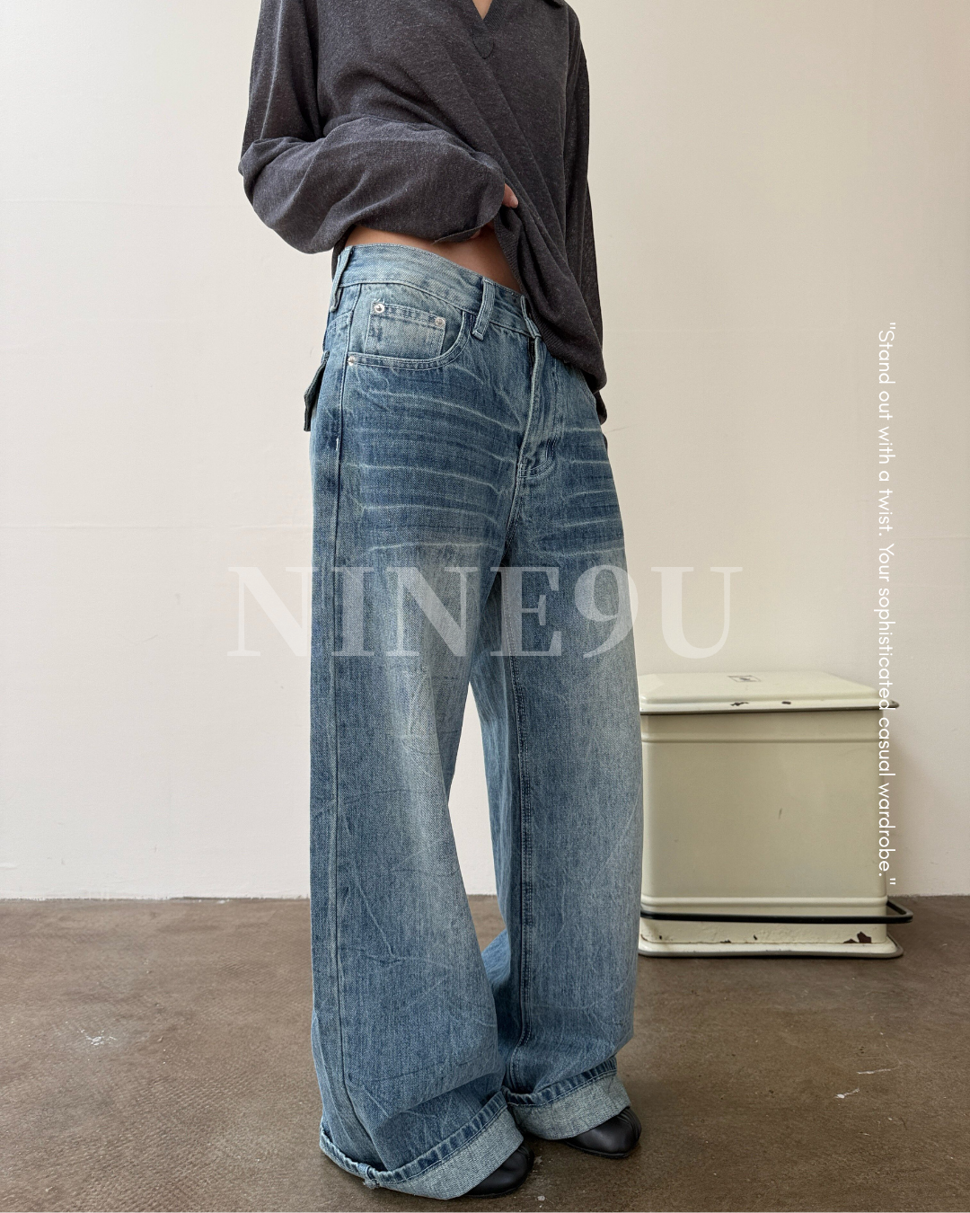vintage washed wide denim pants 1color 【NINE7268】