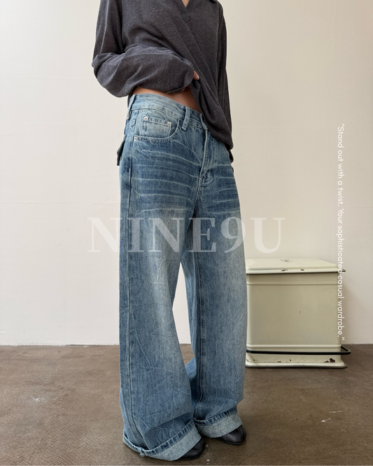 vintage washed wide denim pants 1color 【NINE7268】