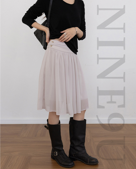 draped waist chiffon flare skirt 3color 【NINE7300】