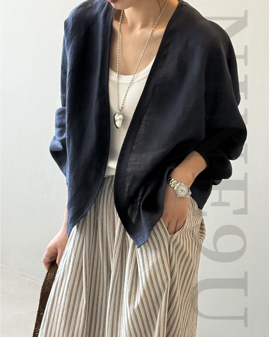 sheer open front loose cardigan 2color 【NINE7318】