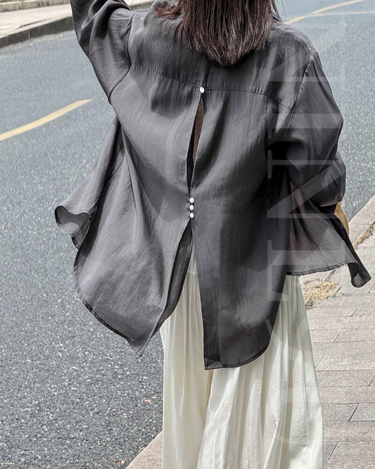 back button split sheer long sleeve shirt 5color 【NINE7319】