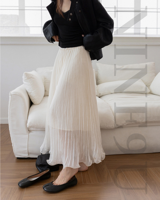 crinkled chiffon pleated long skirt 2color 【NINE7299】