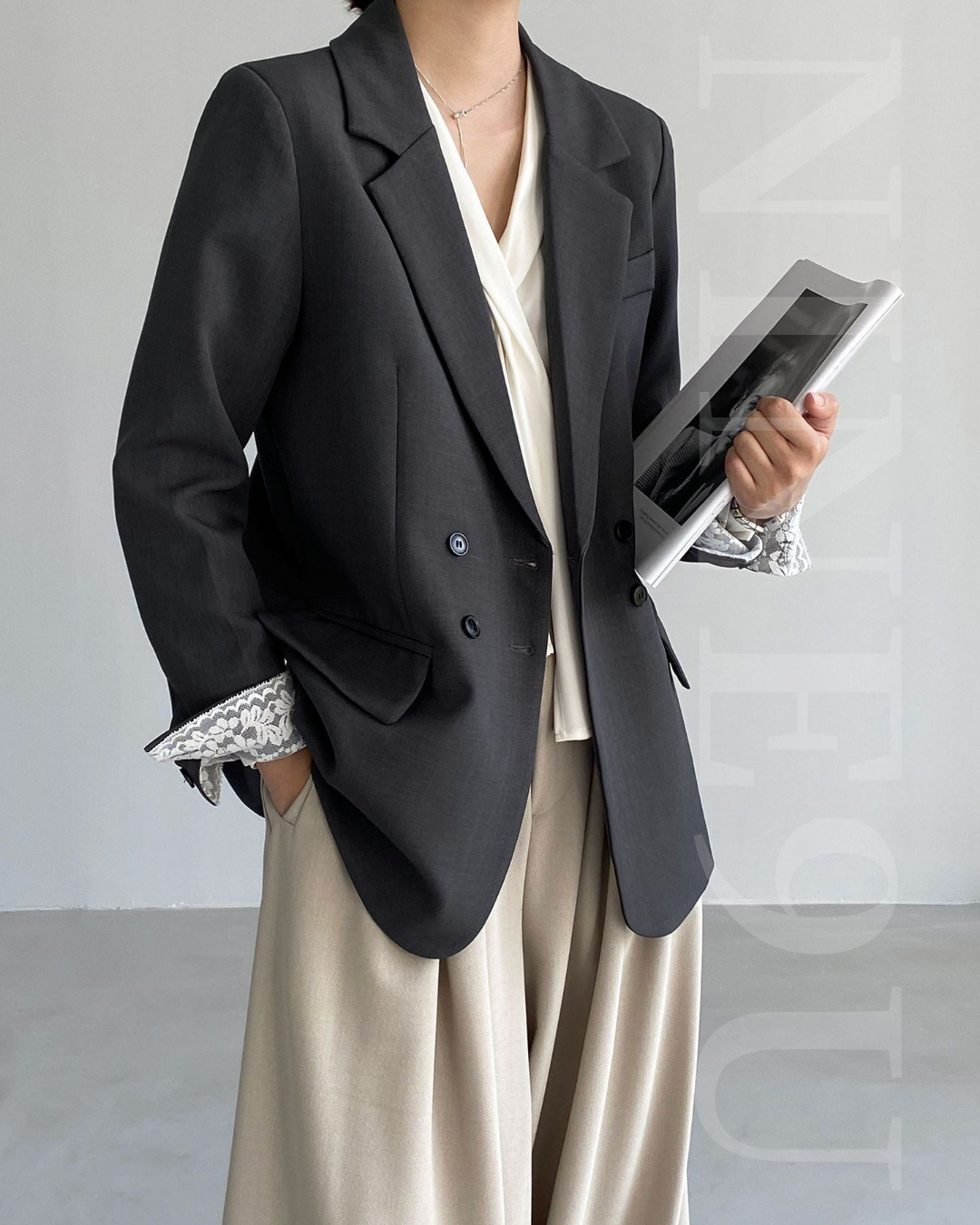 lace cuff double breasted tailored jacket 1color 【NINE7326】