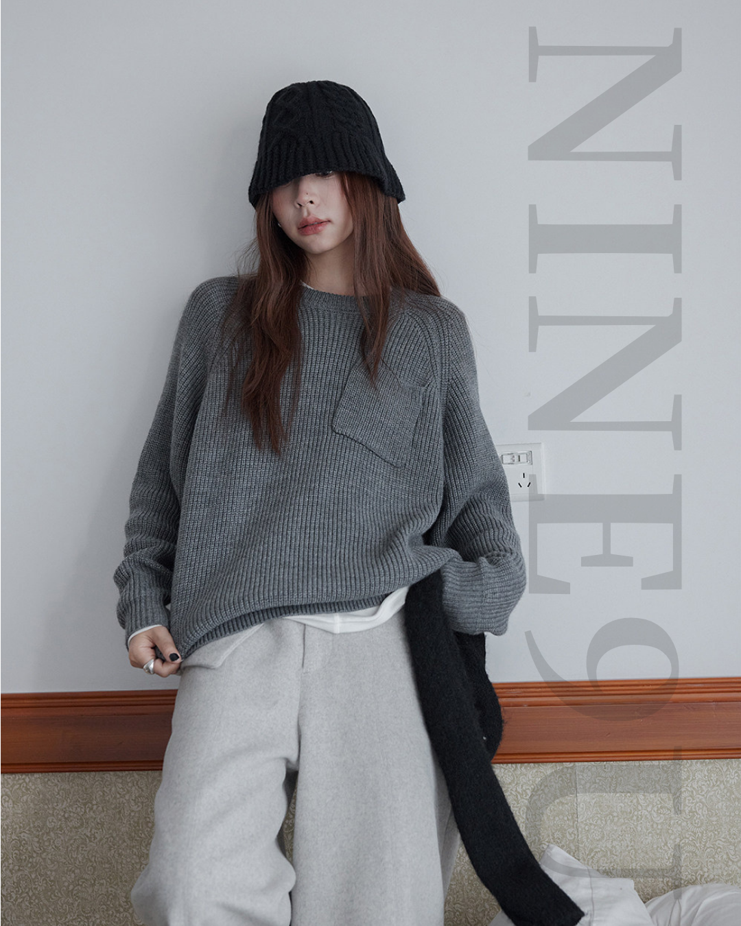 pocket detail loose knit sweater 3color 【NINE7283】