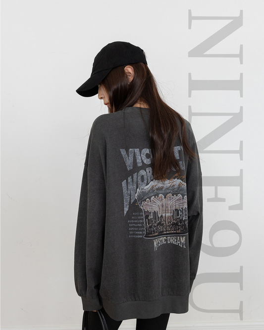 vintage print graphic oversized sweatshirt 2color 【NINE7292】