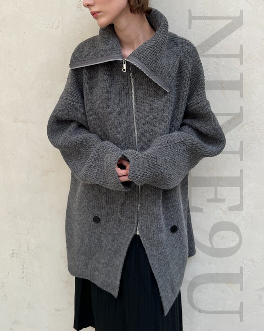 zip up neck knit cardigan jacket 2color 【NINE7271】