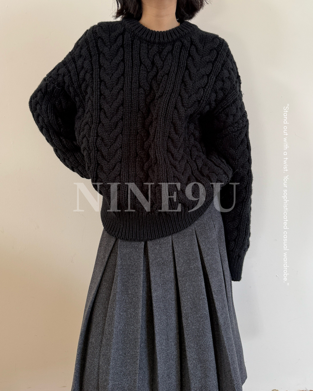cable knit loose fit sweater 3color 【NINE7267】