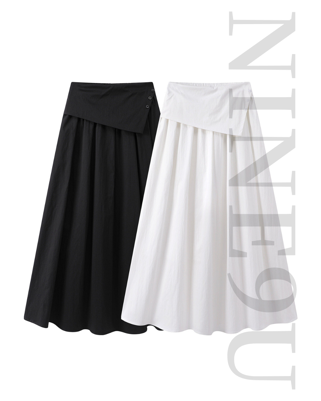 asymmetric flap button long flare skirt 3color 【NINE7308】