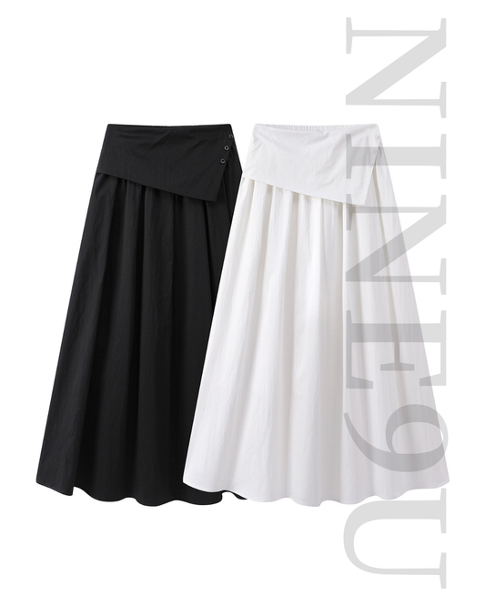 asymmetric flap button long flare skirt 3color 【NINE7308】