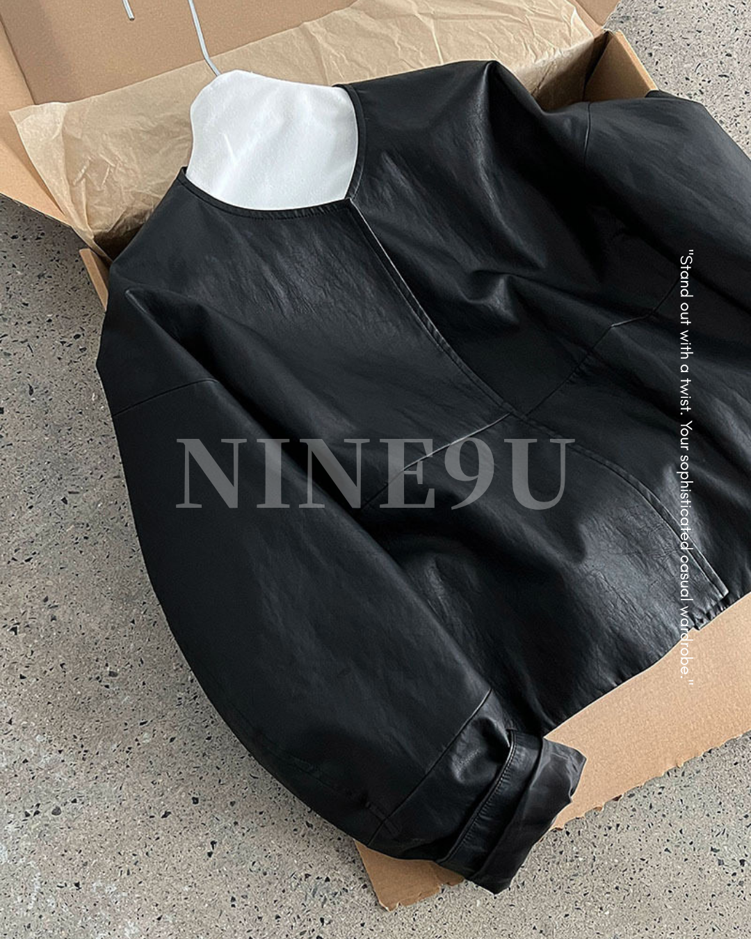 collarless faux leather relaxed jacket 1color 【NINE7327】