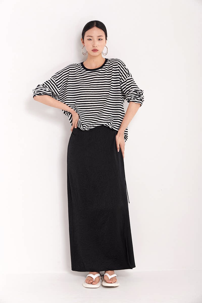 border crew neck loose long sleeve top 1color 【NINE7225】