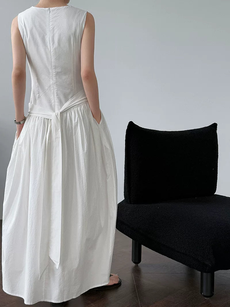 waist tie sleeveless long dress 3color 【NINE7069】
